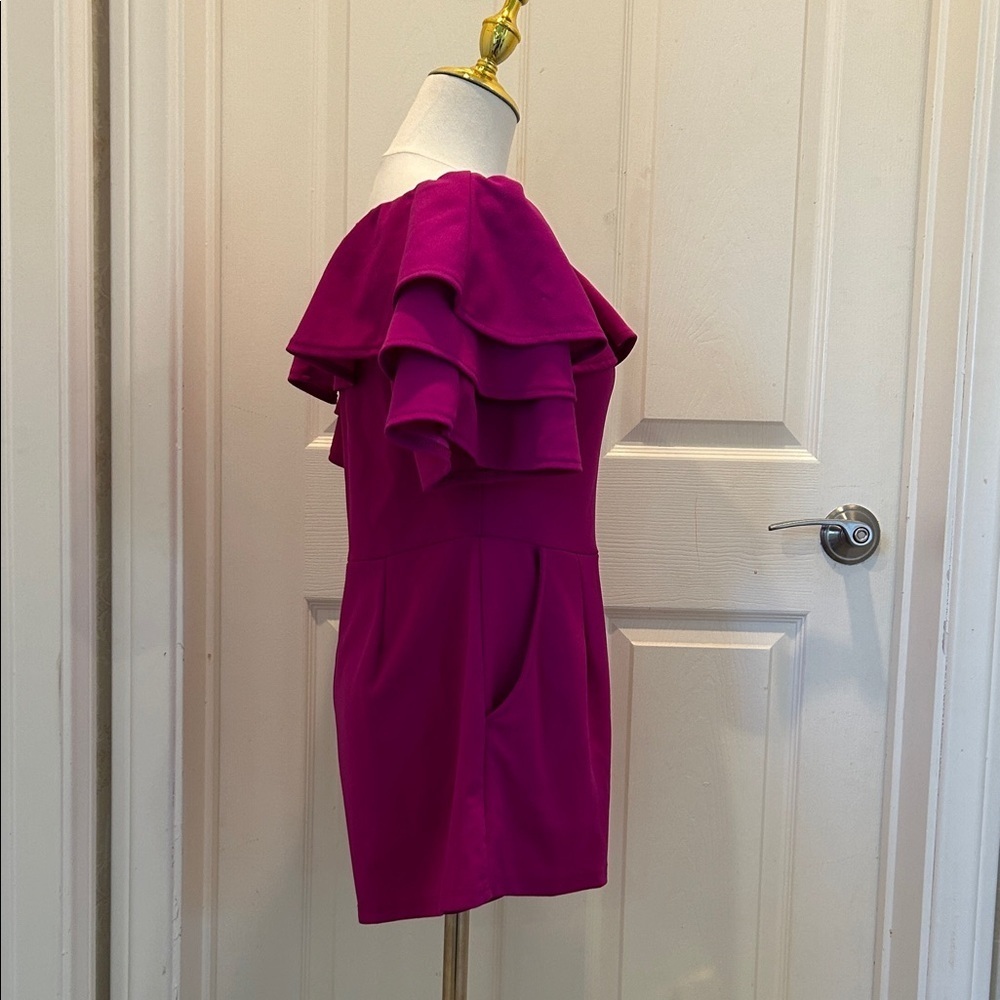 Off-Shoulder Ruffle Romper - Magenta - Picture 4 of 5